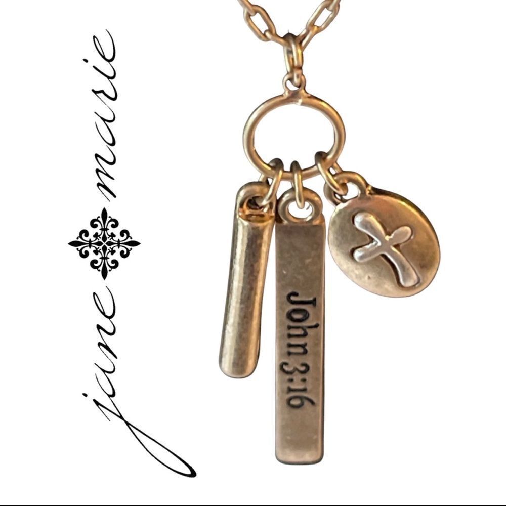 Jane Marie - John 3:16 Gold Necklace with Charms - NWT